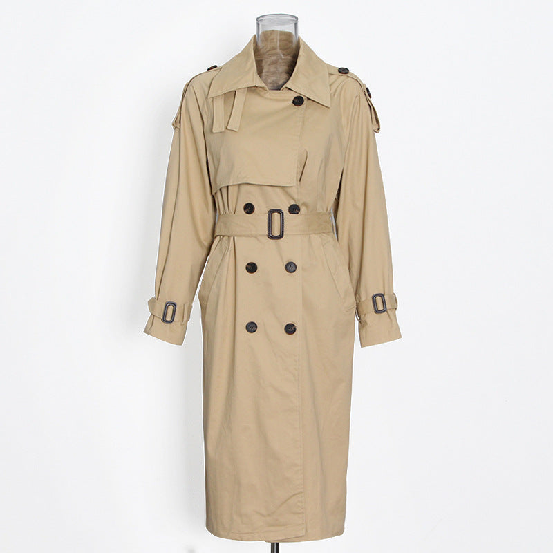 Elegant Mid-Length Windbreaker Coat for Women  XS Khaki 