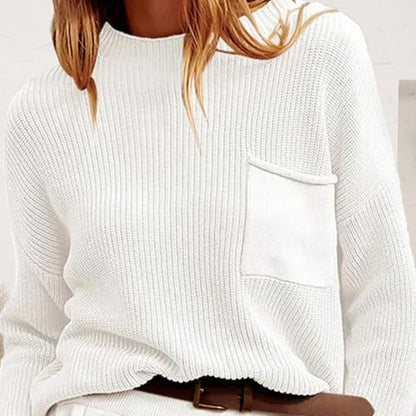 Ribbed Dropped Shoulder Sweater with Pocket - Deals DejaVu