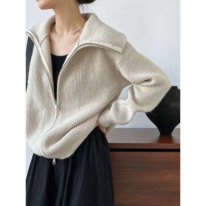 Lazy Double Zipper Knitted Sweater Cardigan Coat for Women    