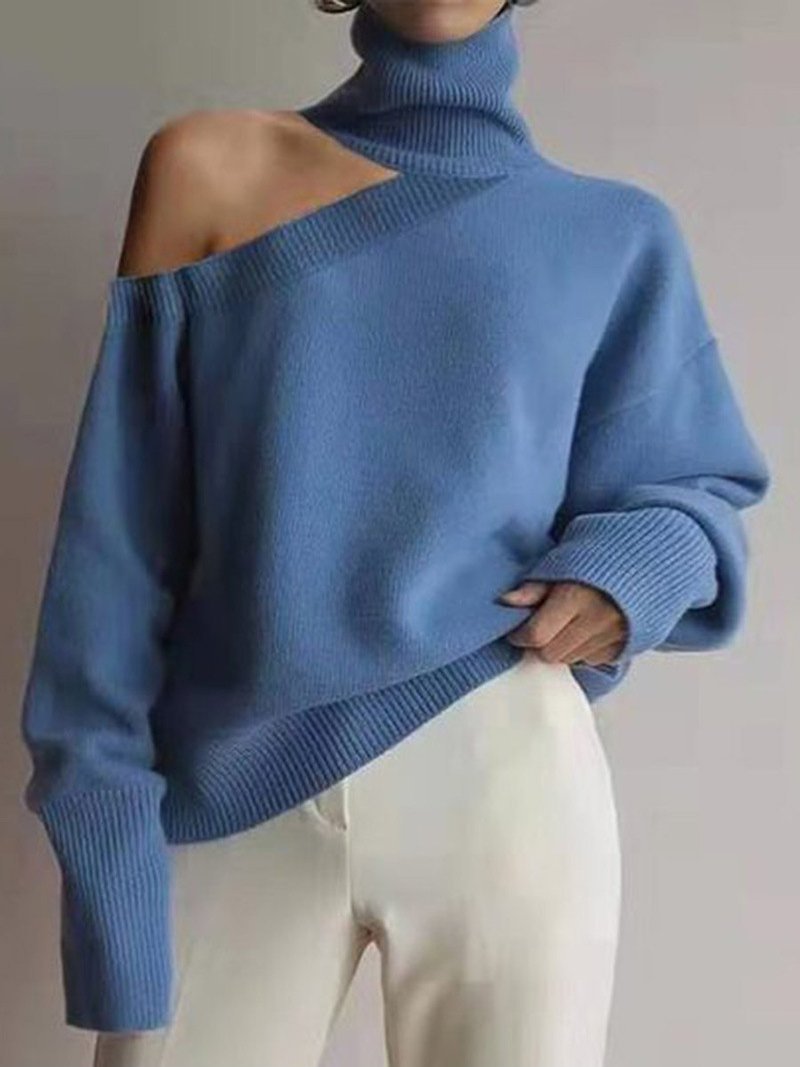 Turtleneck Off-Shoulder Pullover Long Sleeve Sweater Shopvhs.com