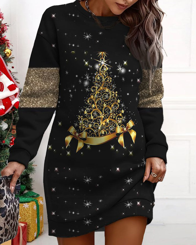 Casual Dress with Christmas Tree Print Black 2023 f/w 23BF casual dresses christmas Clothes Dresses spring