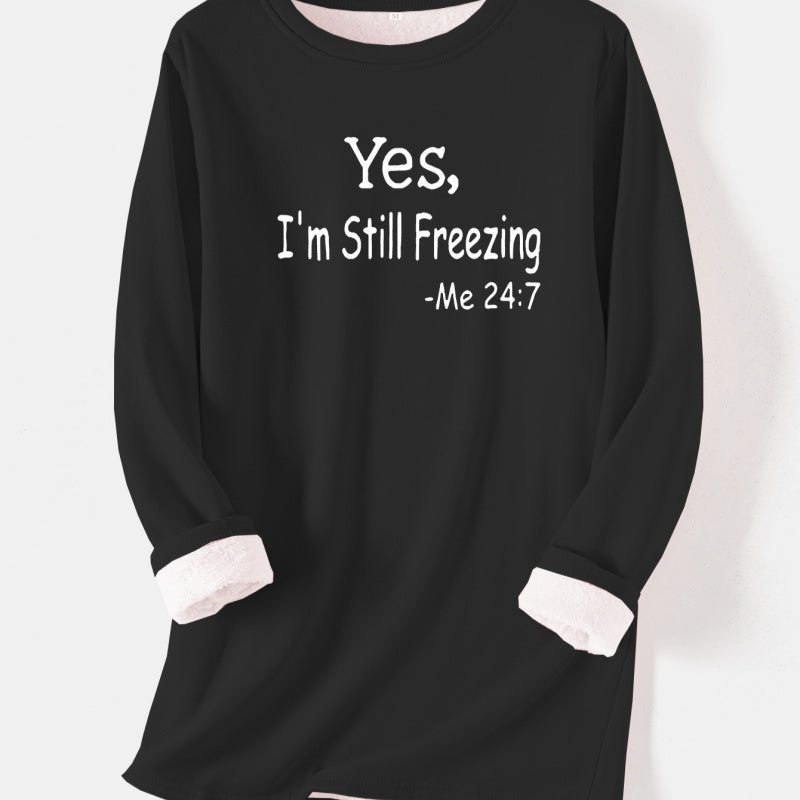 Women's I’m Still Freezing Long Sleeve Fleece Nightdress in 12 Colors S-5XL - Wazzi's Wear