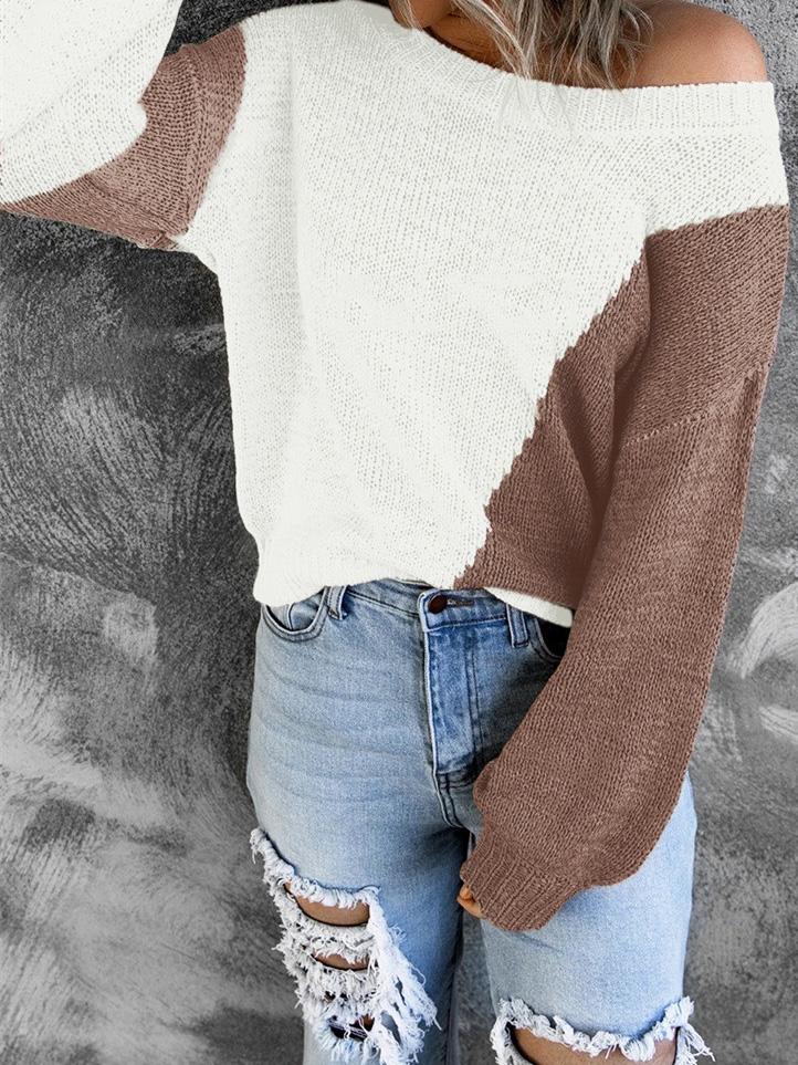 INS Women's Irregular Color Matching Off-Shoulder Sweater - Cardigans & Sweaters - INS | Online Fashion Free Shipping Clothing, Dresses, Tops, Shoes - 07/08/2021 - 30-40 - Cardigans & Sweaters