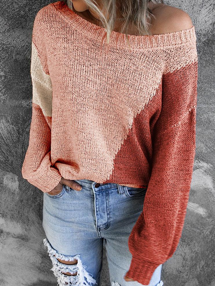 INS Women's Irregular Color Matching Off-Shoulder Sweater - Cardigans & Sweaters - INS | Online Fashion Free Shipping Clothing, Dresses, Tops, Shoes - 07/08/2021 - 30-40 - Cardigans & Sweaters