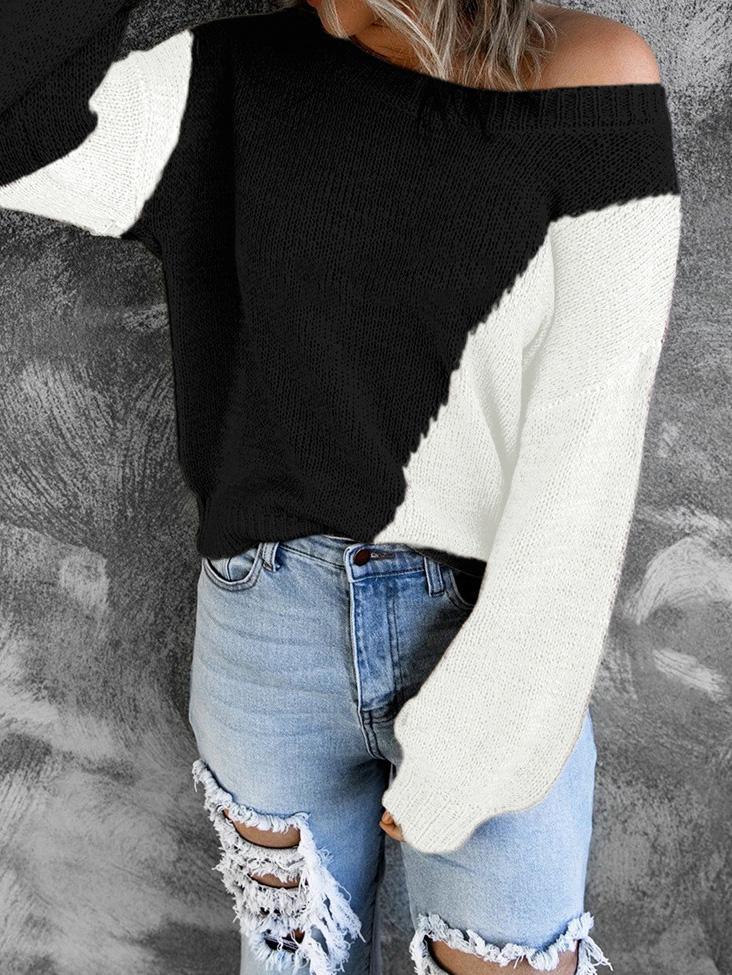 INS Women's Irregular Color Matching Off-Shoulder Sweater - Cardigans & Sweaters - INS | Online Fashion Free Shipping Clothing, Dresses, Tops, Shoes - 07/08/2021 - 30-40 - Cardigans & Sweaters