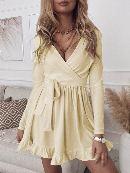 INS Women's Slim Fit Deep V Neck Long Sleeve Mini Dress - Mini Dresses - INS | Online Fashion Free Shipping Clothing, Dresses, Tops, Shoes - 06/08/2021 - 20-30 - Category_Mini Dresses