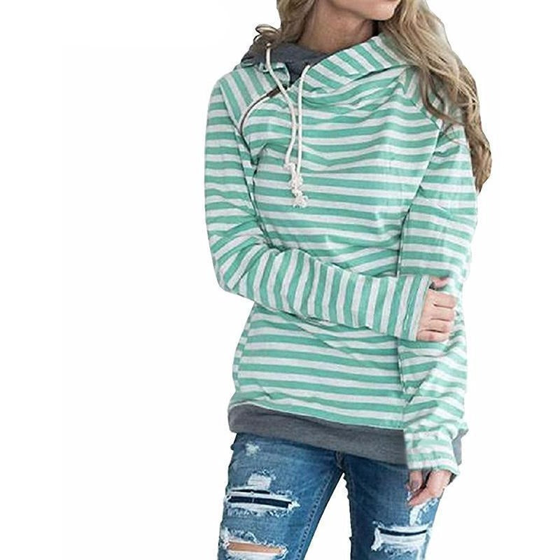 Lossky Double Hooded Striped Drawstring Hoodie - The Hoodie Store