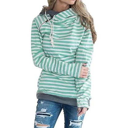 Lossky Double Hooded Striped Drawstring Hoodie - The Hoodie Store