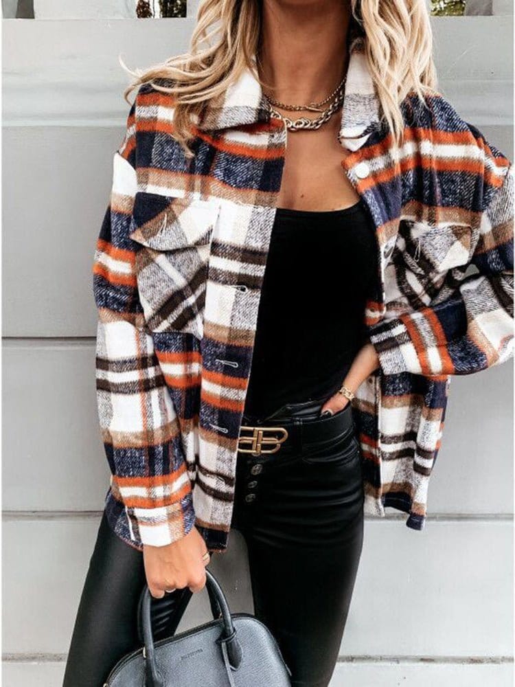 Women's Coats Casual Check Pocket Long Sleeve Shirt Coat - Coats - Instastyled | Online Fashion Free Shipping Clothing, Dresses, Tops, Shoes - 26/08/2022 - 30-40 - COA2208261388