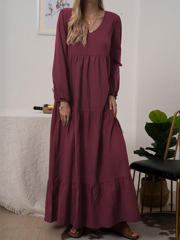 Women's Dresses Solid V-Neck Long Sleeve Maxi Dress - Maxi Dresses - INS | Online Fashion Free Shipping Clothing, Dresses, Tops, Shoes - 17/11/2021 - 30-40 - color-black