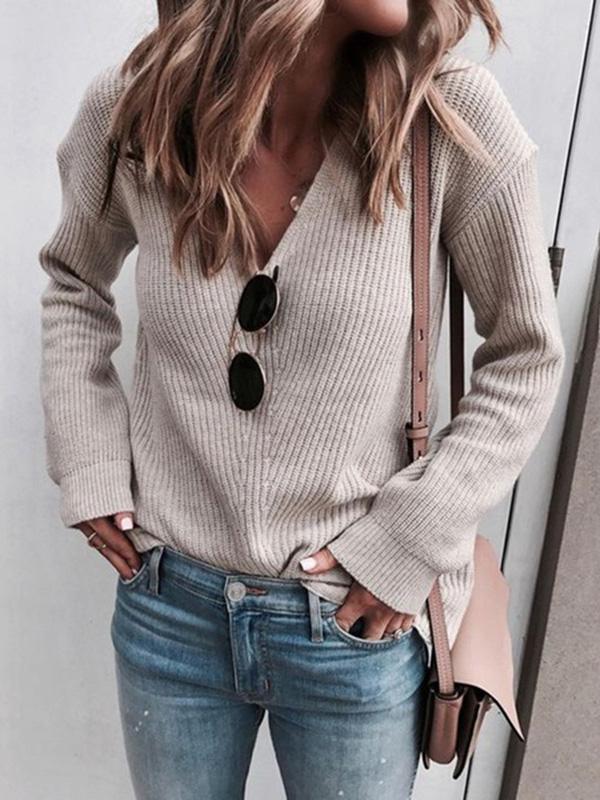 Sweaters Fashion Simple V-Neck Knitted Sweater - LuckyFash™