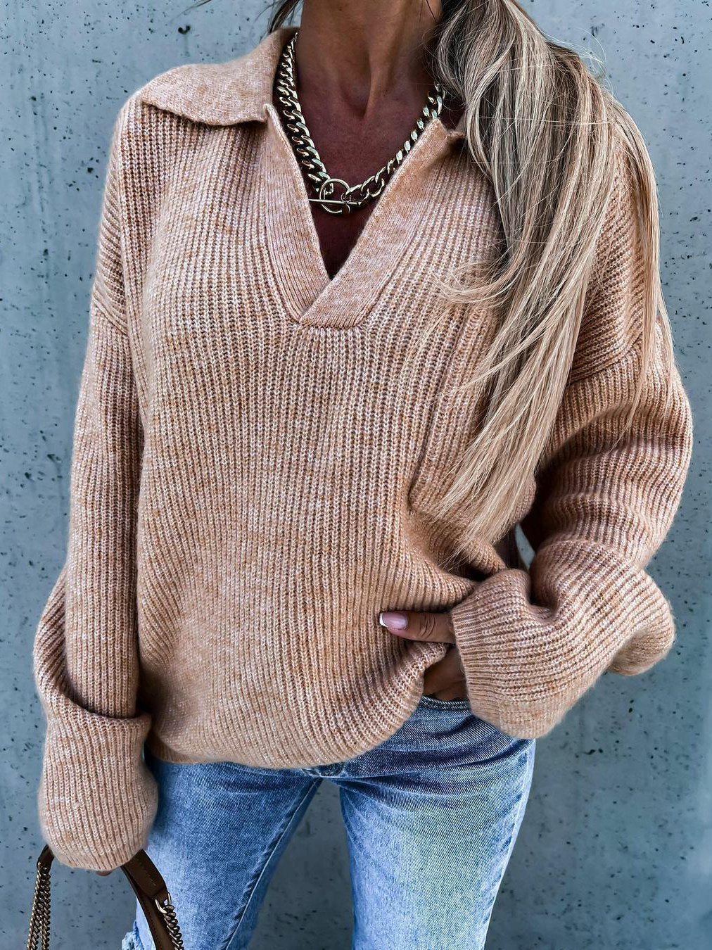 Women's Sweaters Loose V-Neck Pocket Long Sleeve Sweater - Cardigans & Sweaters - INS | Online Fashion Free Shipping Clothing, Dresses, Tops, Shoes - 22/10/2021 - 30-40 - Cardigans & Sweaters