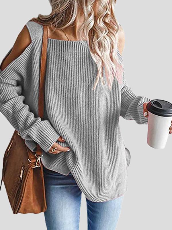 Women's Sweaters Sling Long Sleeve Off-Shoulder Pullover Knit Sweater - LuckyFash™