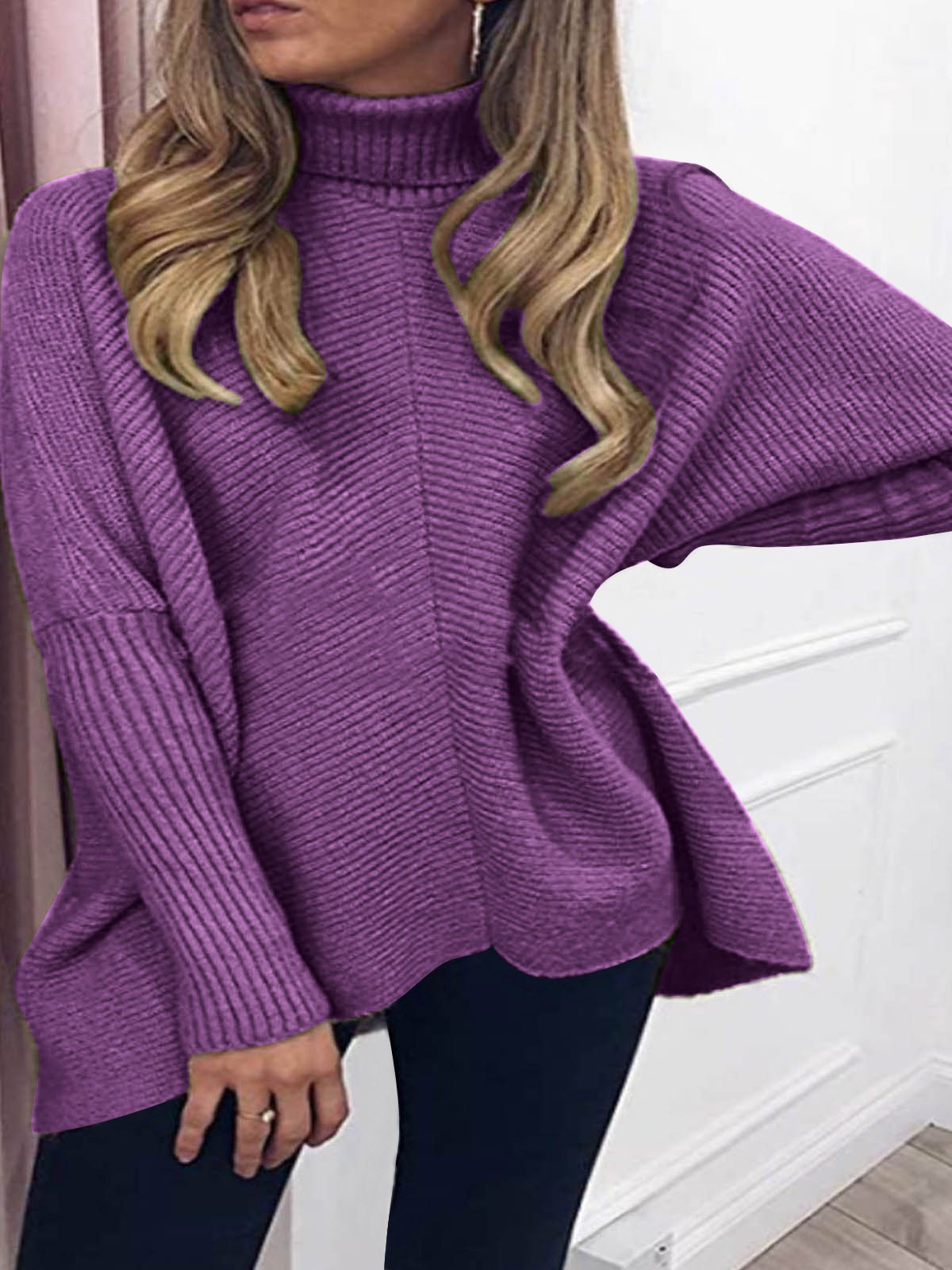 Women's Sweaters Turtleneck Bat Long Sleeve Pullover Sweater - LuckyFash™