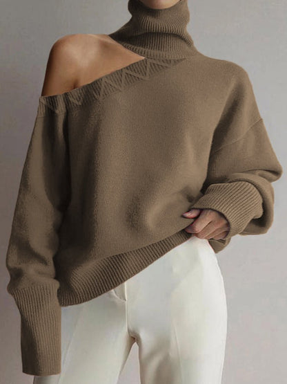 Women's Sweaters Turtleneck Solid Irregular Sweater - LuckyFash™