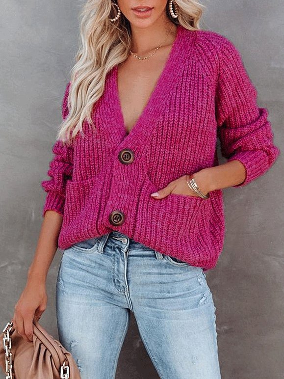 Women's Sweaters V-Neck Single-Breasted Long Sleeve Sweater Cardigan - LuckyFash™